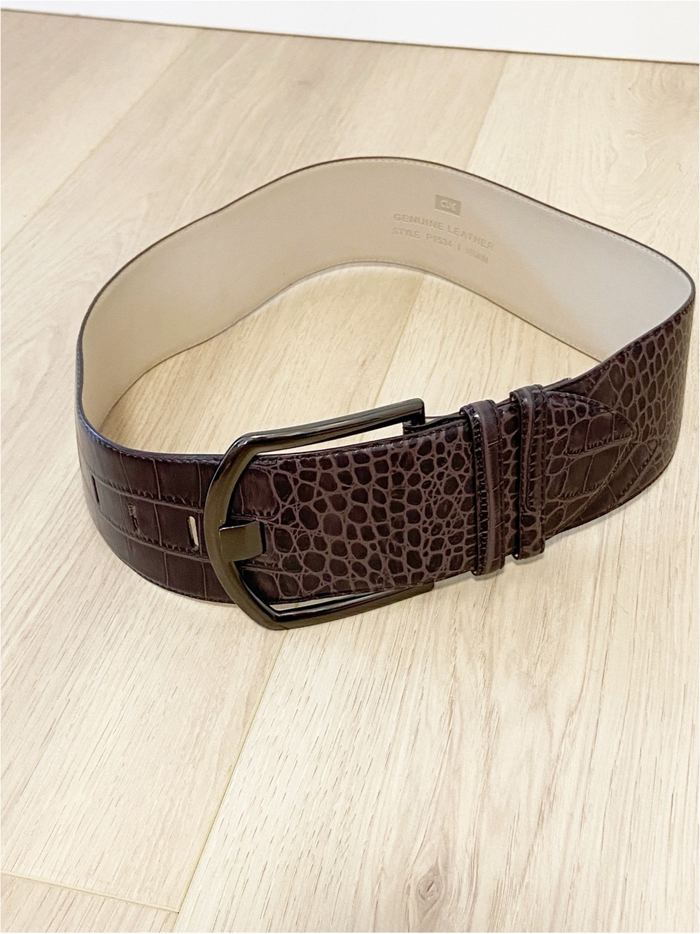 New Cue Croc-Embossed wide Leather Belt P1534 Size M